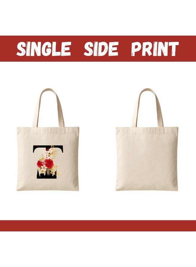 PRINTSHOP4ME Floral Initial Tote Bag A To Z – Cotton Canvas Reusable Tote With Alphabet Print For Grocery, Market And Daily Use - Image 4